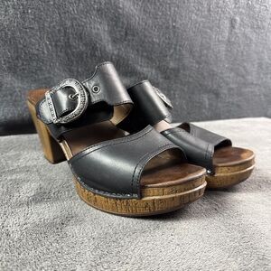 Dansko Women’s Black Slip On Sandals with Pewter Buckle Size 38 (7.5US) Heel